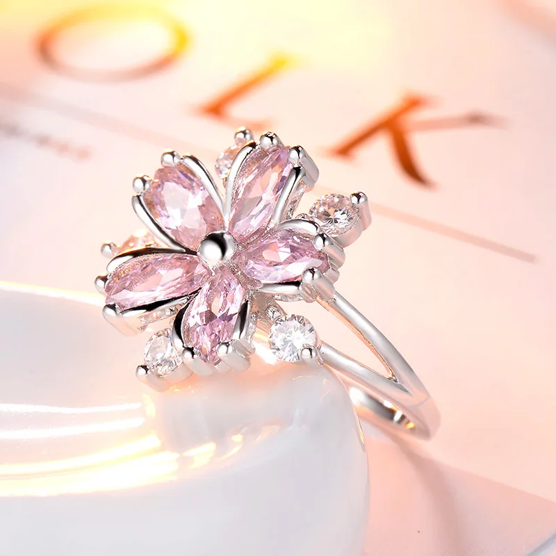 Silver Ring Wedding Rings Silver Rings Cherry Blossom Shape Zircon Ring 925 Silver Ladies Ring