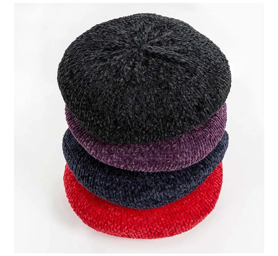 Evrfelan синель берет шляпа для женщин стиль зимние шапки утолщенный Зимний берет шапки вязаные женские шапки теплые женские шапки