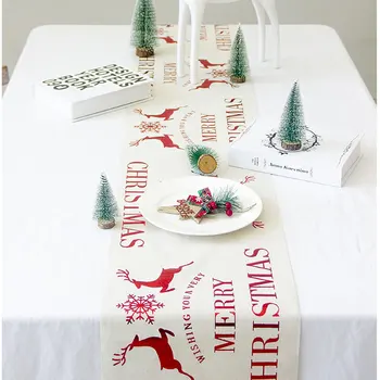 

1PC Christmas Cotton Linen Runner Tablecloth Dinning Table Cloth Five Star Snowflake Print Table Flag Restaurant Table Cover