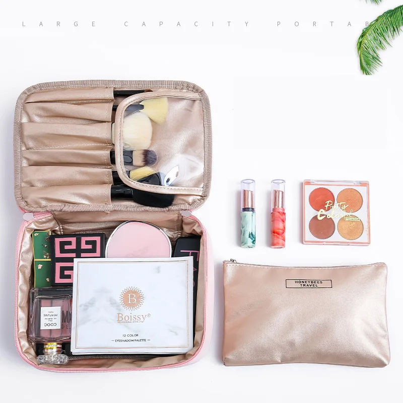 2 Sets Letter Cosmetic Bag Make Up Case Travel Zipper Waterproof Makeup Organizer Toiletry Beauty Wash Girl Women Storage Pouch