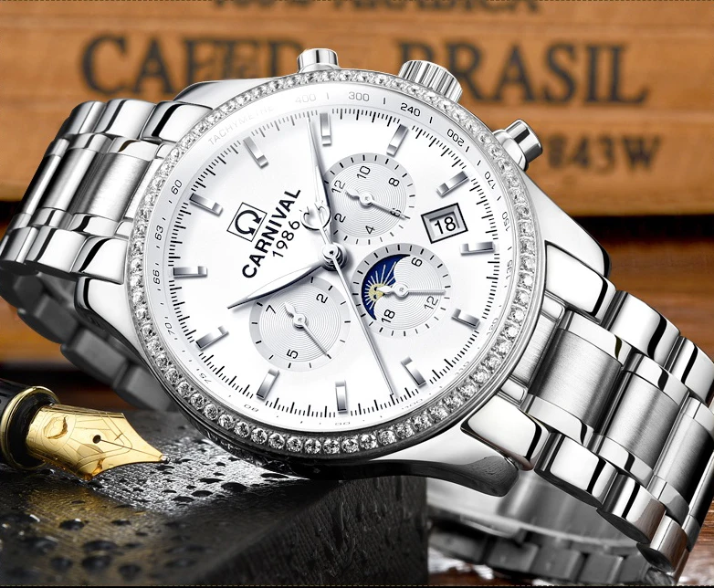 CARNIVAL Men's Watches Top brand luxury Multifunction Automatic Watch Men All steel Waterproof Mechanical Business Sport Watches