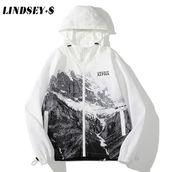 

LINDSEY SEADER Men Hip Hop Jacket Streetwear Retro Vintage Snow Mountains Hooded Jacket Windbreaker Harajuku 2020 Track Jackets