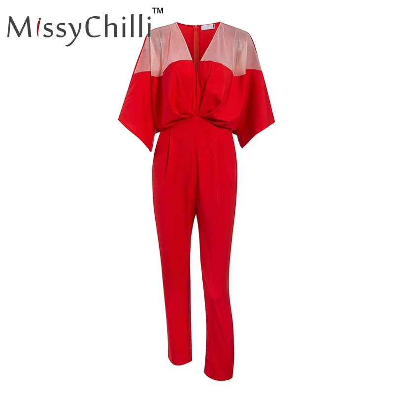 MissyChilli красный лоскутный плиссированный комбинезон для женщин Модный сексуальный комбинезон женский винтажный v шеи длинный костюм пляжного типа