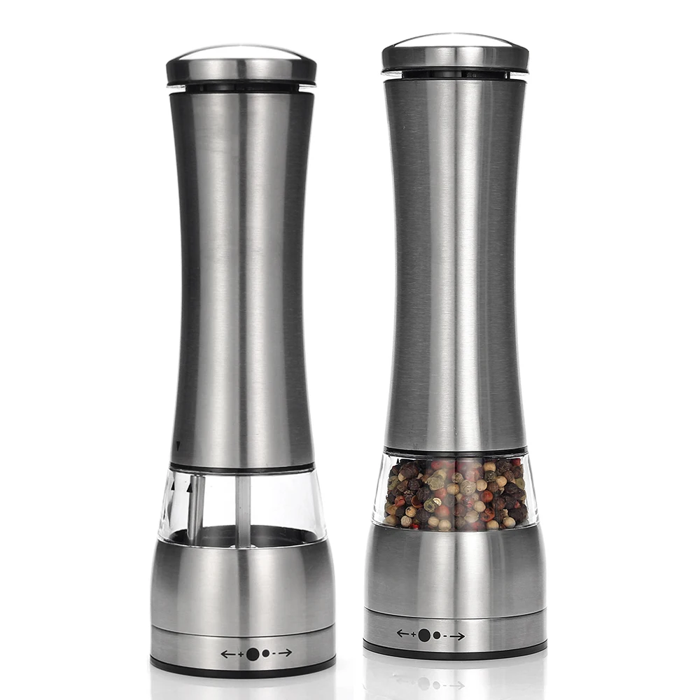 Electric Salt and Pepper Grinder – Battery Operated with LED Light – Adjustable Coarseness Mills for kitchen