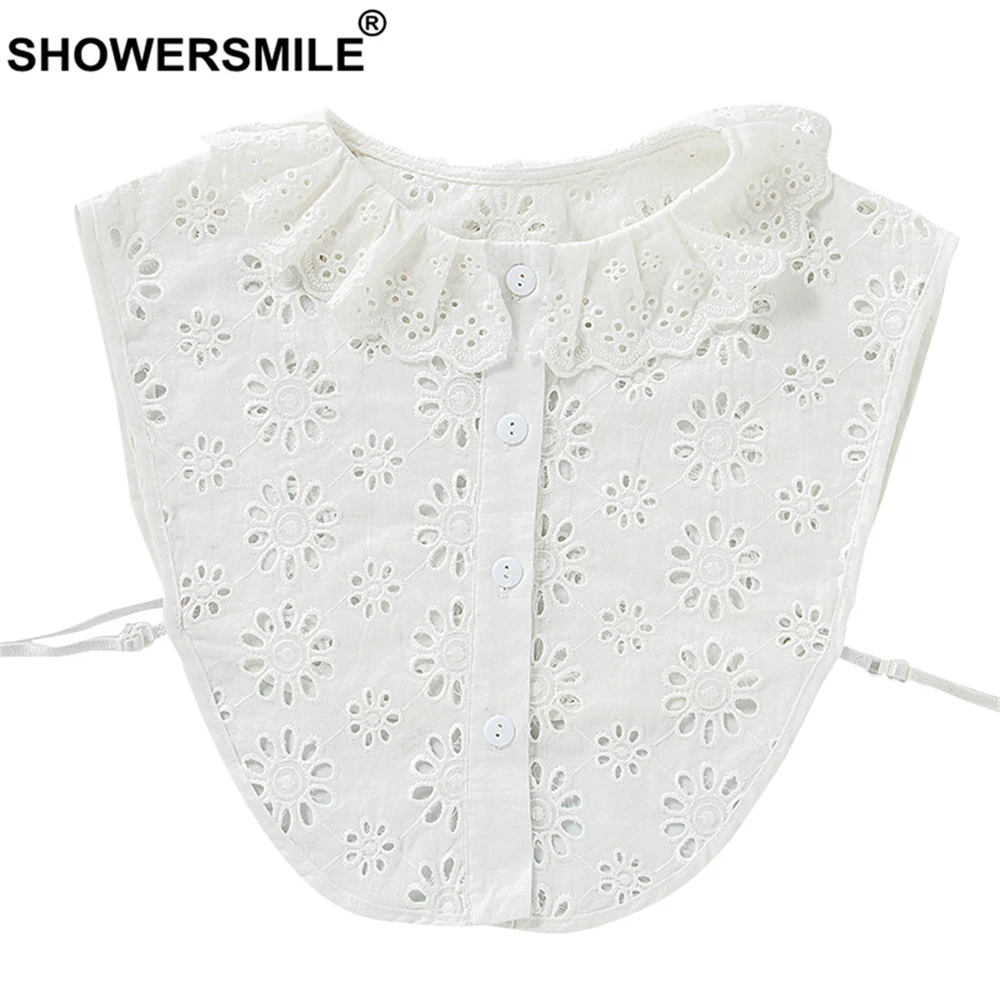 SHOWERSMILE белый ложный воротник Женский хлопковый льняной Цветочный вышитый вырез