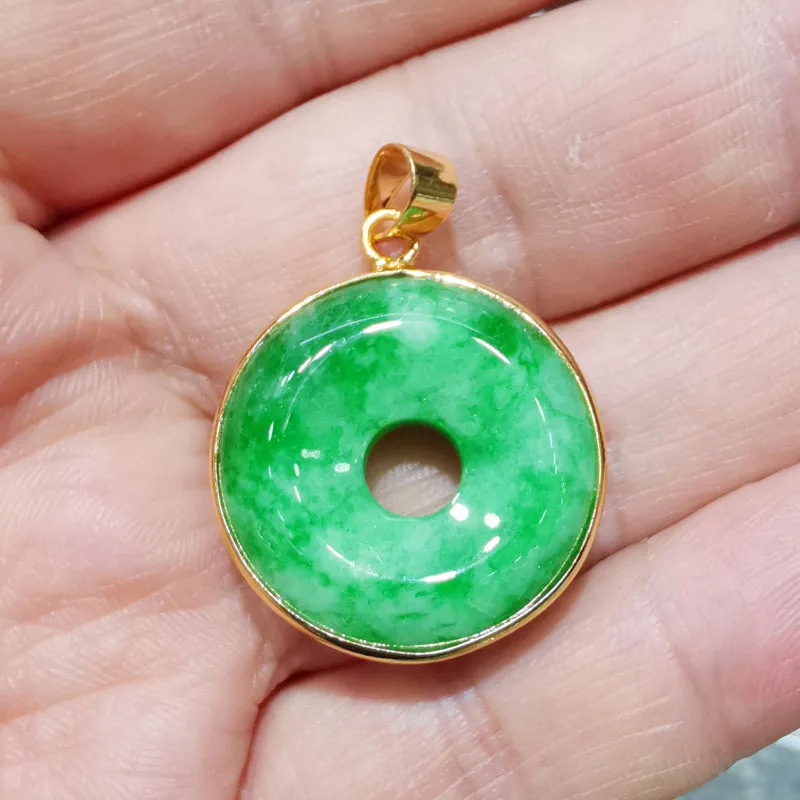Natural Imperial Green Jade Donut Pendant - 55mm Circle Bead Necklace Handmade