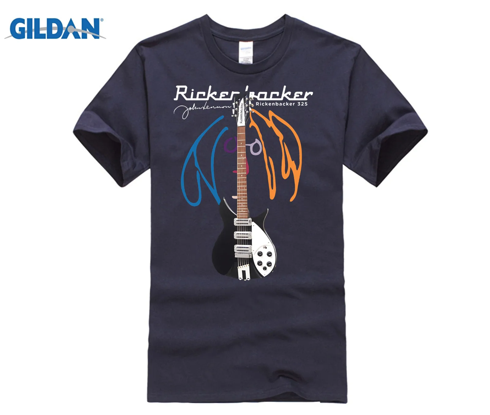 John-Lennon-Rickenbacke-Guitar-T-Shirt-Men-s-Black-S-3xl-New-Tops-Print-Letters - Цвет: navy