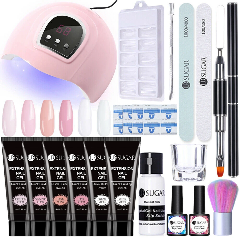 Buen trato Kit de Gel de extensión de azúcar UR, con lámpara UV LED, necesita capa superior para Base, todo para juego de manicuras, conjunto de herramientas para manicura glLDMLkVM