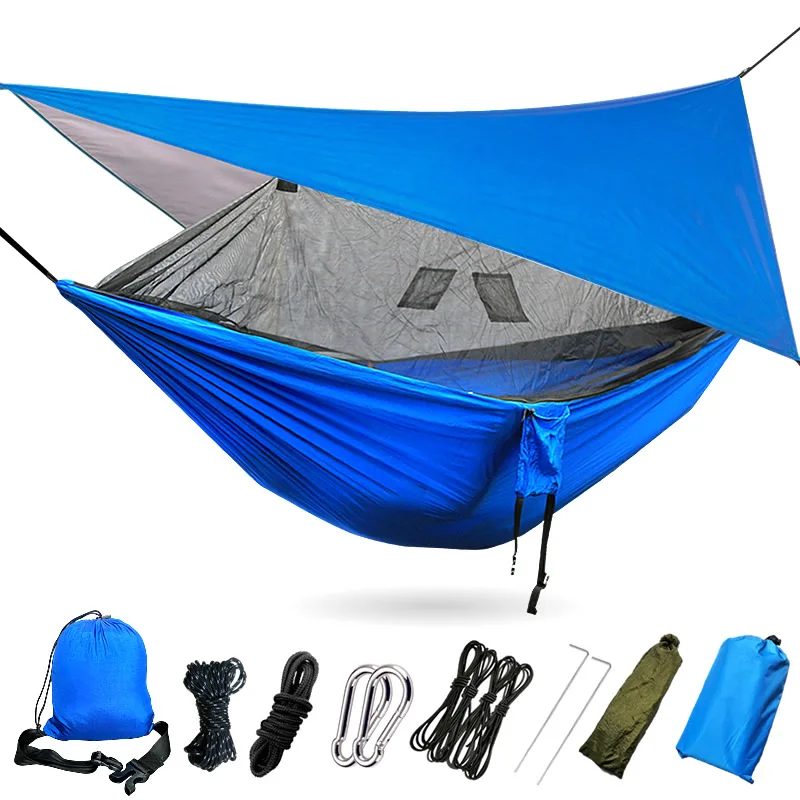 Lightweight Portable Camping Hammock and Tent Awning Rain Fly Tarp Waterproof Mosquito Net Hammock Canopy 210T Nylon Hammocks 