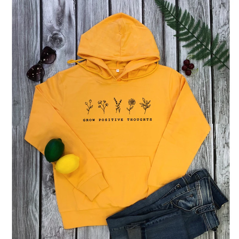 Grow Positive Thoughts Floral Print Hoodies Trendy Women Crewneck Slogan  Pullover Casual Inspirational Quote Ladies Sweatshirts - Hoodies u0026  Sweatshirts - AliExpress