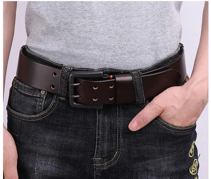 4.3cm Widen Thicken  Male Cowskin Genuine Leather Belt Vintage Jeans Belt Strap Double Pin Buckle Designer Belts For Men