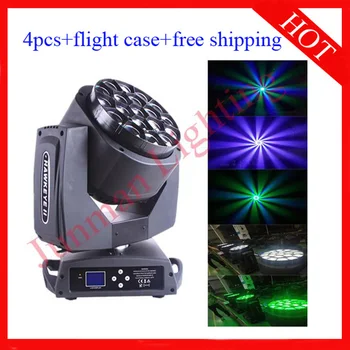 Best 19*15W Rgbw 4 In 1 Led Bee Ogen Beam Wash Moving Head Dj Disco Stage Zoom Licht flight Case 4 Stuks Gratis Verzending