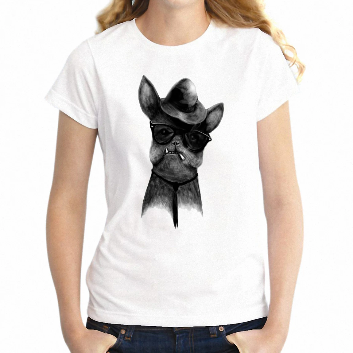 

Women's T Shirt Hipster Dog Wearing Shades Funny Animal Awesome Girl's Tee