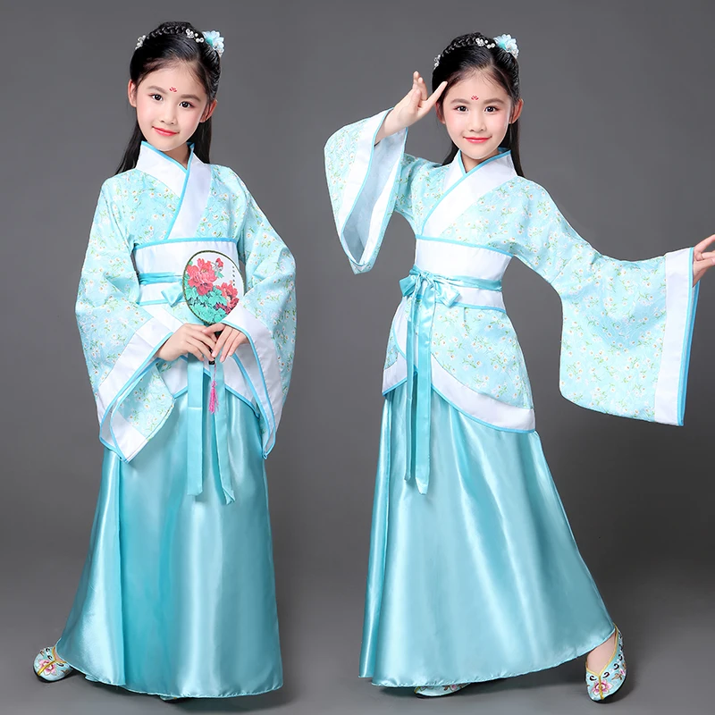 Koop 2019 Echte Nieuwe Chinese Hanfu Disfraz kinderen Kostuum Tang Meisje Fairy vrouwen Prestaties Oude Prinses Hanfu Koninklijke Jurk