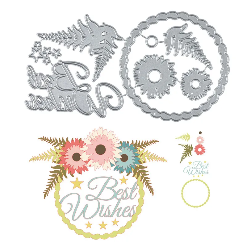 

DiyArts Flower Circle Metal Cutting Dies Best Wishes Die Scrapbooking Card Making Album Embossing Crafts Paper Stencil Diecuts