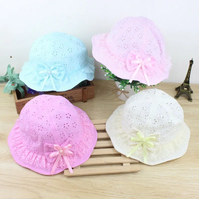 

Cute Summer Girl Sun Hats Cap Cotton Sun-proof breathable candy-colored bow Bucket Hat for Newborn Baby Kid Cowboy Infant