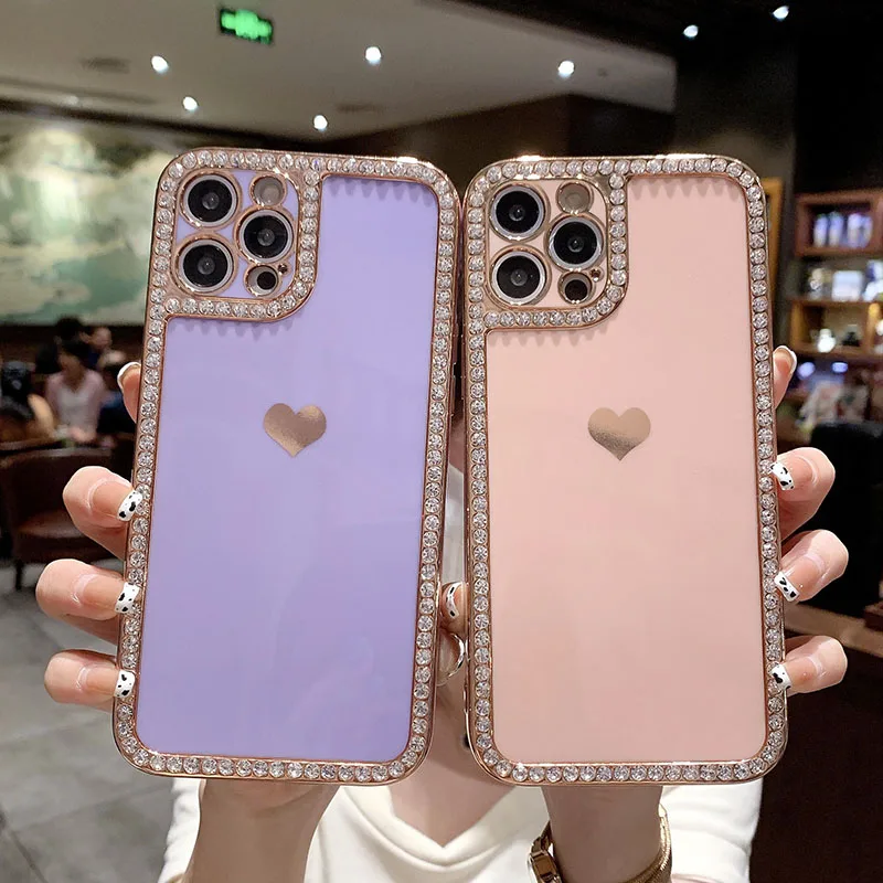 Роскошный блестящий чехол с любовным сердцем для iPhone 12 11 Pro X XS Max XR 6S 8 7 Plus SE 2020