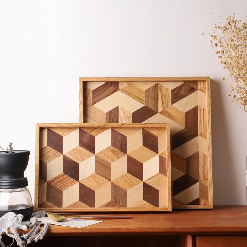

Solid wood creative assorted flower tea plate walnut afternoon tea center dish rectangular wood light luxury plate