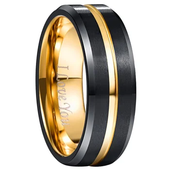 

2019 Engrave Gold Love You Promise Engagement Tungsten Steel Ring For Couples Simple OL Party Anniversary Ring For Women Men