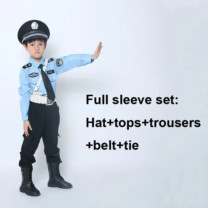 Boy full sleeve set Школьный костюм для сценических выступлений для мальчиков-подростков из полицейский Косплэй костюмы на Хеллоуин костюмы на карнавал; Юбка для девочек с Кепки набор - Цвет: Boy full sleeve set