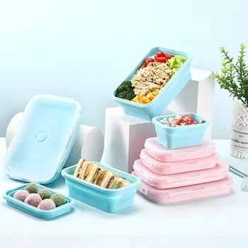 

Silicone Folding Lunch Box Portable Collapsible Food Storage Container Lunchbox BPA Free Microwavable Picnic Kitchen Outdoor Box