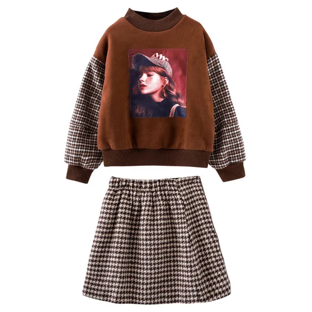 Black Pantskirt Осенне-зимние теплые толстовки с капюшоном; модные От 4 до 12 лет толстовки с длинными рукавами из плотного бархата; детская зимняя теплая толстовка для девочек - Цвет: Black Pantskirt