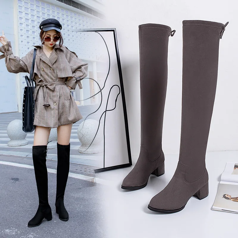 Winter Over The Knee Boots Women Stretch Fabric Thigh High Sexy Woman Shoes