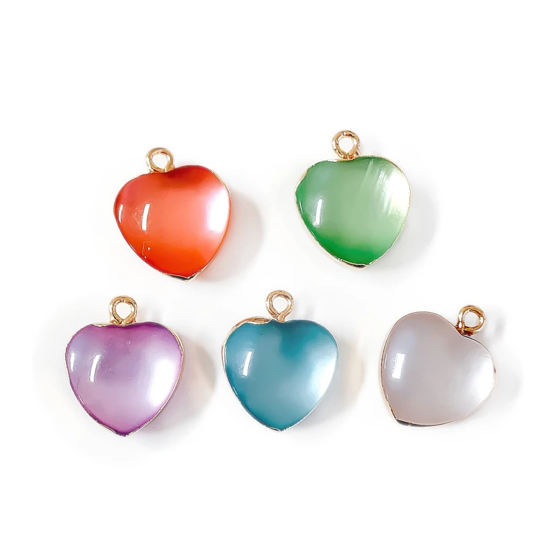 Heart Shape Eardrop Kc Gold Plated Stone Pendant Resin Charms Necklace Earring Accessories Jewelry Component Material 6pcs | Украшения и