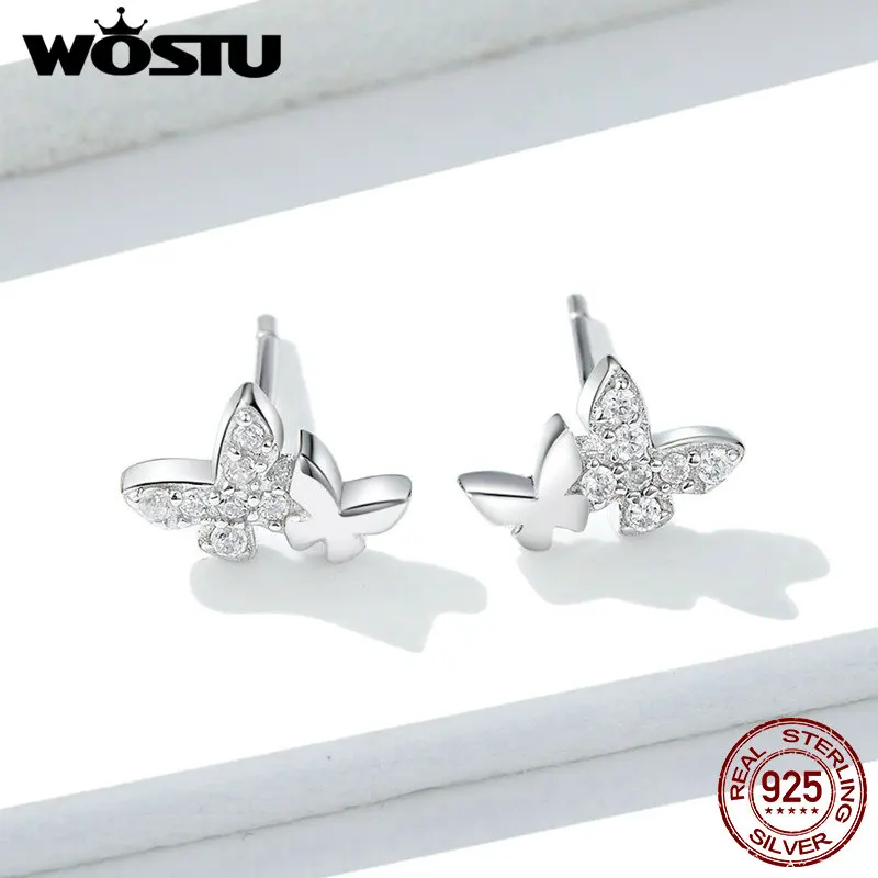 Женские серьги-гвоздики WOSTU подлинные серьги-бабочки из стерлингового серебра 925