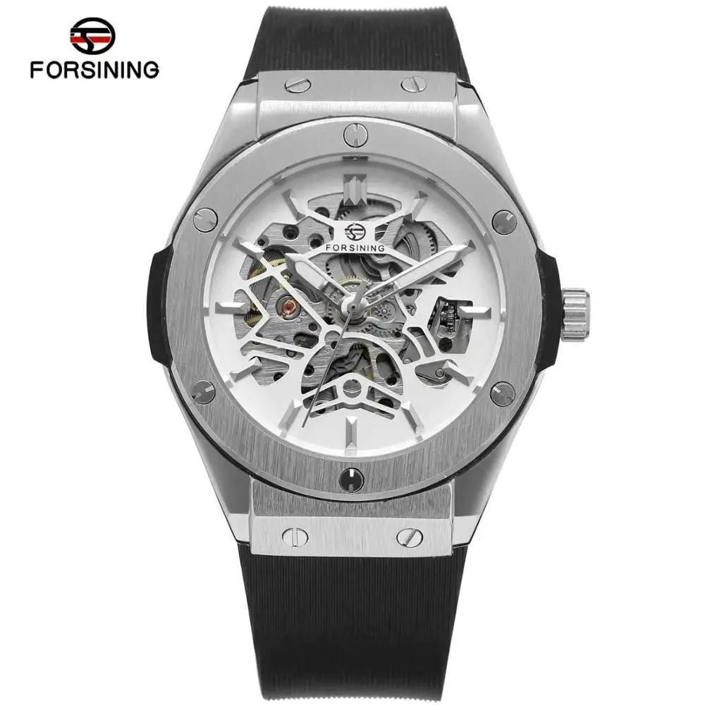 

Forsining Fusini 389 silicone belt tourbillon through the bottom casual men's automatic mechanical watch