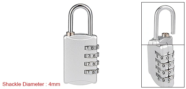 Silver Tone Uxcell 1 шт. 4 цифры комбинированный замок 4 мм диаметр скобы цинковый сплав замок красный/розовый красный/зеленый/Серебряный тон/черный - Цвет: Silver Tone