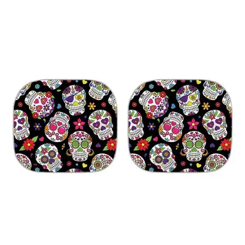 

2 Pack Car Windshield Curtain Foldable Set Black Sugar Skull Print Car Sunshade Cover Reflective Curtains Anti-UV Car Sun Shades