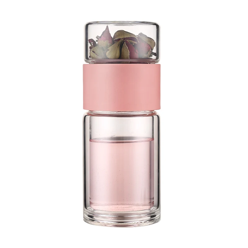 200ml Pink Двухслойная стеклянная бутылка, креативная Высококачественная боросиликатная стеклянная чашка, чайная чашка, разделительная бутылка для воды 320 мл+ 200 мл - Цвет: 200ml Pink