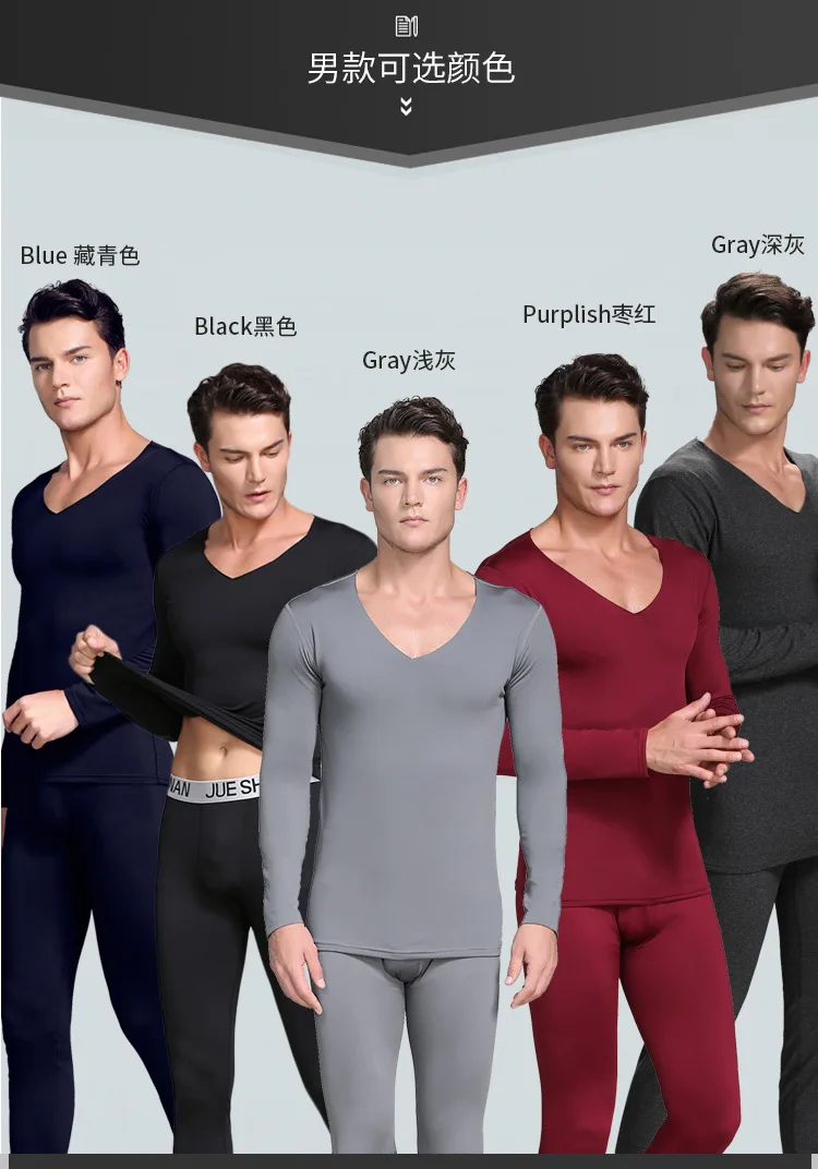 Aismz 2019 New Fashion Male Thermal Underwear Men Long Autumn Winter V-neck Tops+Pants Set Warm Fleece Thick Plus Size M-4XL wool long johns