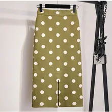 Women's Polka Dot Knit Skirt Autumn Winter Female Korean High Waist Split Step Skirt Thick Knit Long Skirt Hip Skirt New ML279