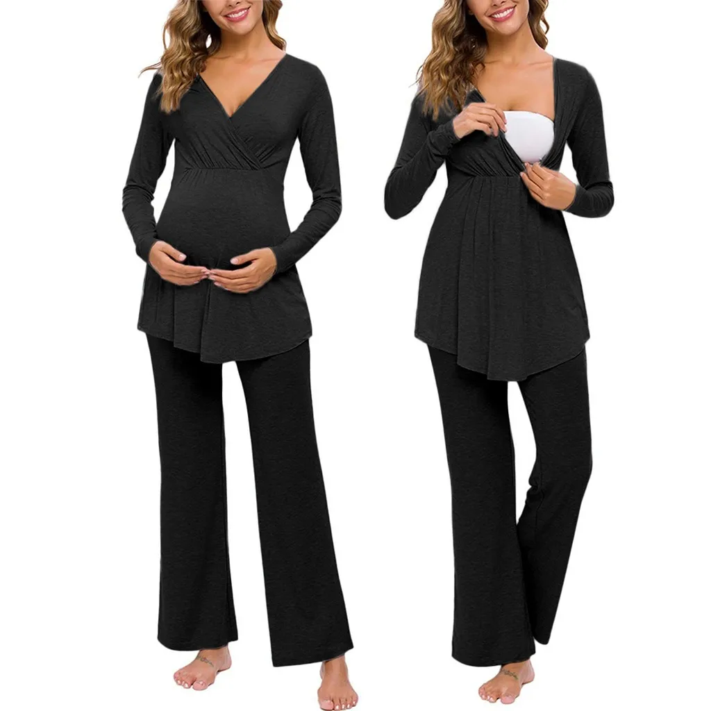 Комплект пижам для кормящих грудью; топы для кормящих женщин; Одежда для беременных размера плюс; детская футболка с длинными рукавами; топы+ брюки; пижамный комплект; комплект одежды; Grossese