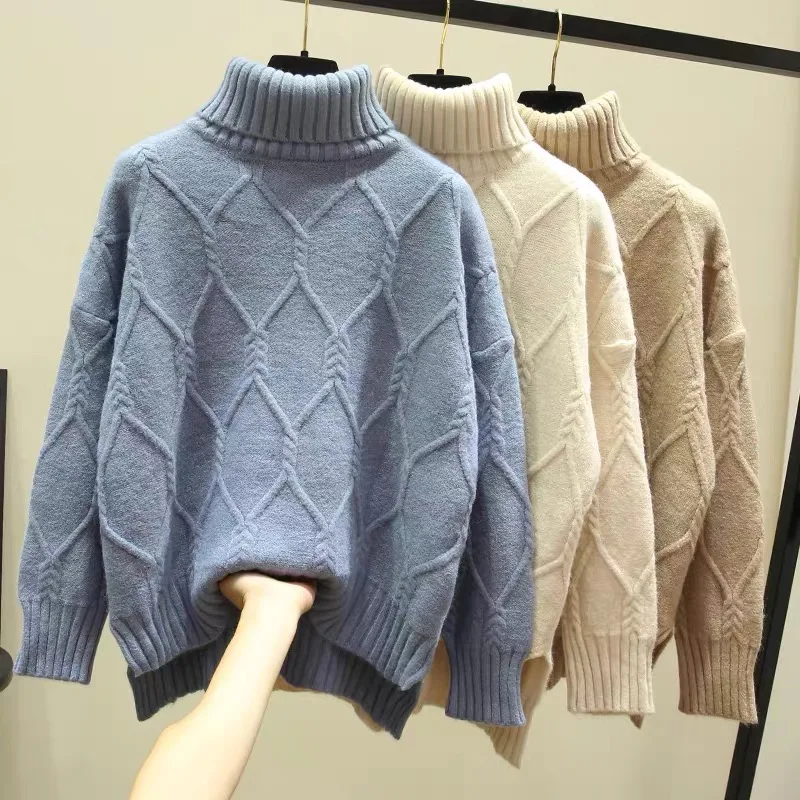 

2020 Autumn Winter Oversize Turtlenect thick wool Cashmere sweater Pullovers Women Long sleeve Female Casual big sweater jumper