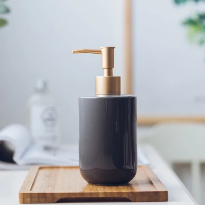 Nordic black ceramic bathroom accessories Washing set hotel Household soap dispenser Toothbrush holder soap dish mx6171609 - Цвет: Soap bottle-gray