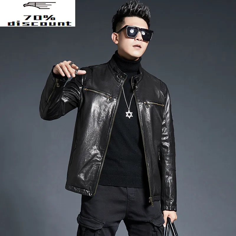 

2020 Genuine Leather Jacket Men 200% Sheepskin Coat Vintage Motorcycle Biker Jacket Short Leather Jackets KJ4026