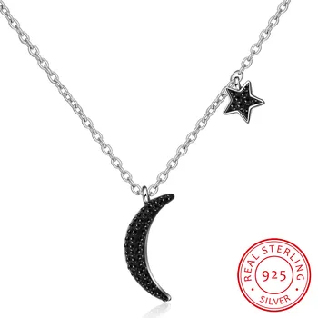 

Korea 925 Sterling Silver Moon Star Necklaces&Pendants Silver Chain Choker Necklaces Jewelry Collar Colar Free Shipping