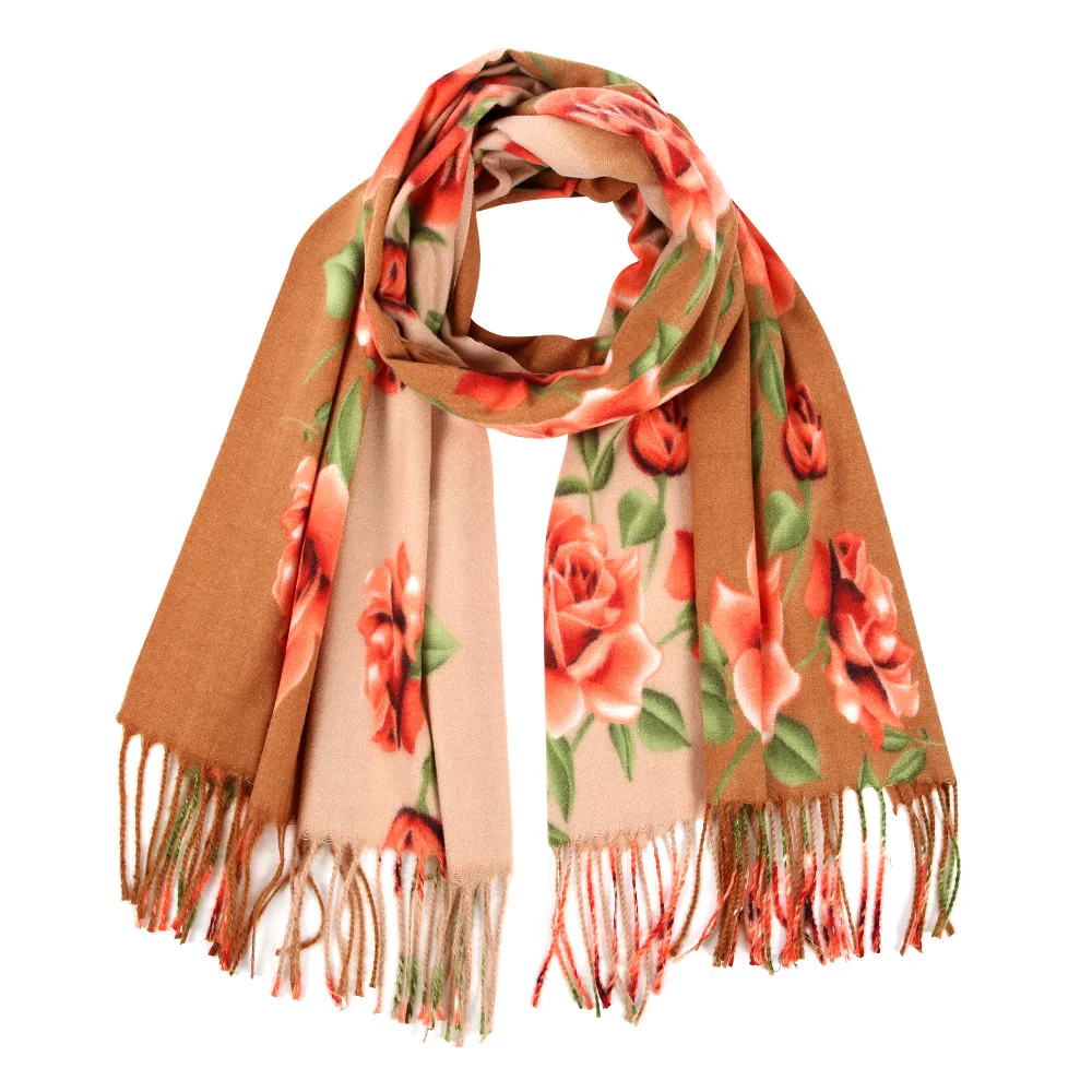 Flowers Cashmere-like Scarf Female Fashion New 60*180CM Thicken Warm Autumn Winter Windproof Tassels Decoration Scarf Shawls