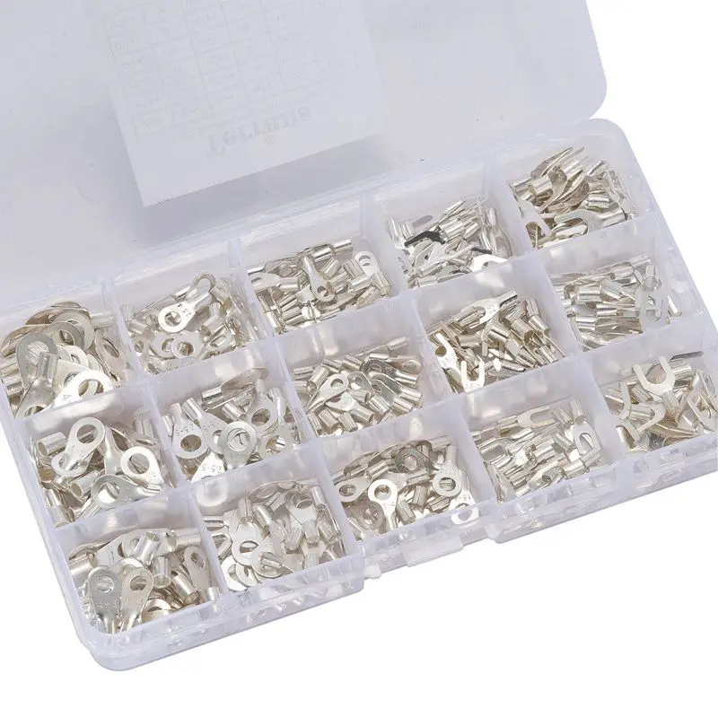 

HHO-375 Pcs 15 in 1 Non-Insulated Ring Fork U-type Terminals Tin-Plated Copper Terminals Assortment Kit Cable Wire Connector Cri
