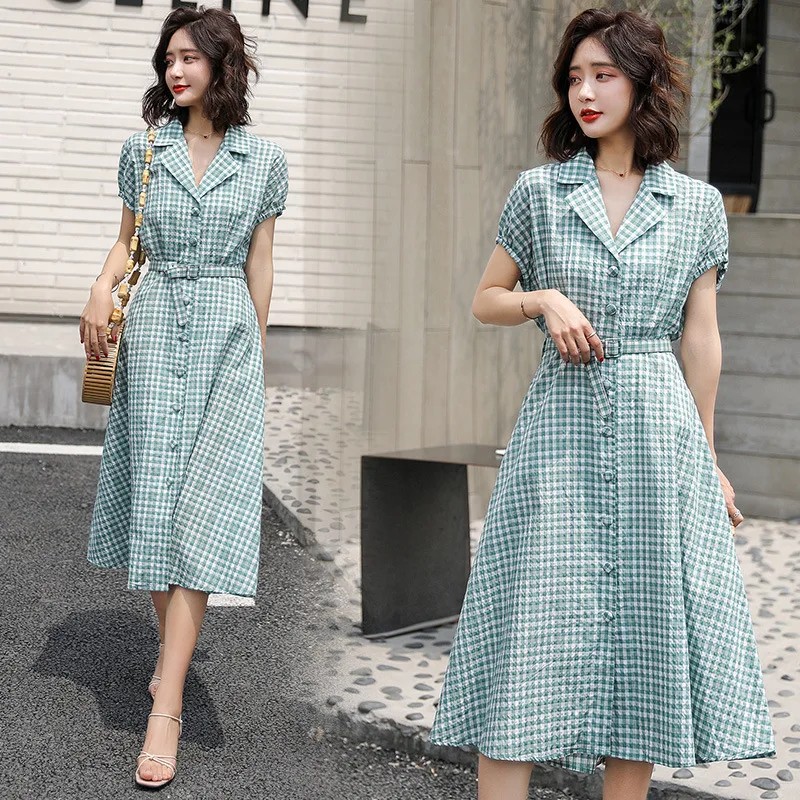 

Hipster Plaid Dress Women's Summer Mid-length French fu gu qun over-the-Knee Very Fairy 2019 Popular Summer Skirt