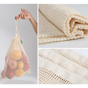 

Beige Fruit Vegetable Kitchen Reusable Accessories Hanging Style Cotton Cord S/M/L Eco-Friendly Portable Wear-resisting