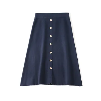 

Autumn Retro Skirts Front Single Buttons Elegant Knitted Skirt High Waist Skirt Women Clothes LW26