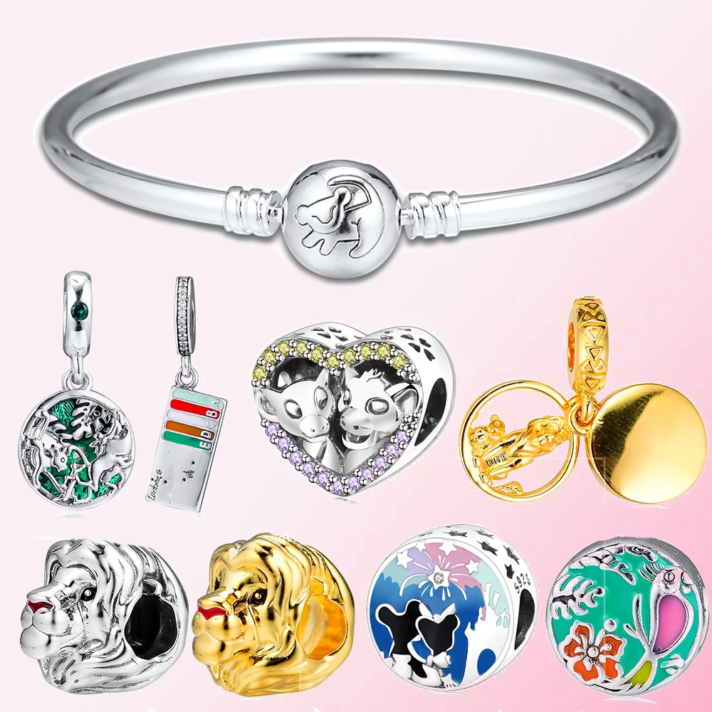 Preise 100% 925 Sterling Silber Sommer Prairie Lion Wald Tier Königreich Feuerwerk Burg Schmetterling Blume Perlen Anhänger Armreif