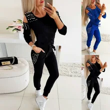 Women Sexy Off Shoulder Sports Sets Fashion Long Sleeve Pullover Outfits Sweatpants 2 Piece Sports Running Set Gym Workout Women Sexy Off Shoulder Sports Sets Fashion Long Sleeve Pullover Outfits Sweatpants 2 Piece Sports Running Set Gym Workout