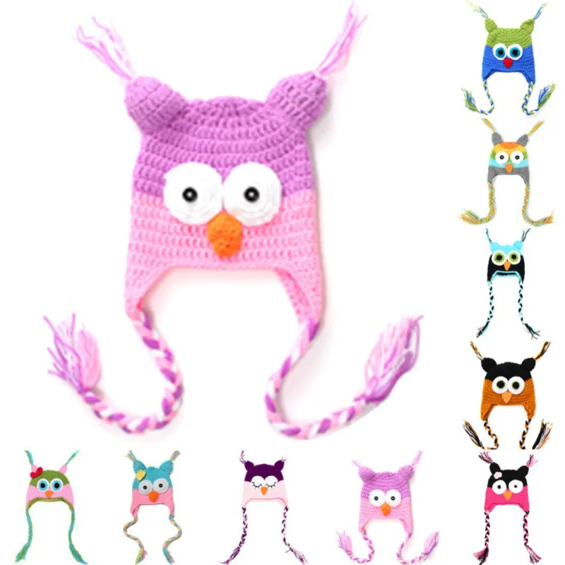 Детская зимняя шапка с рисунком ручной работы Вязаная детская совой для малышей