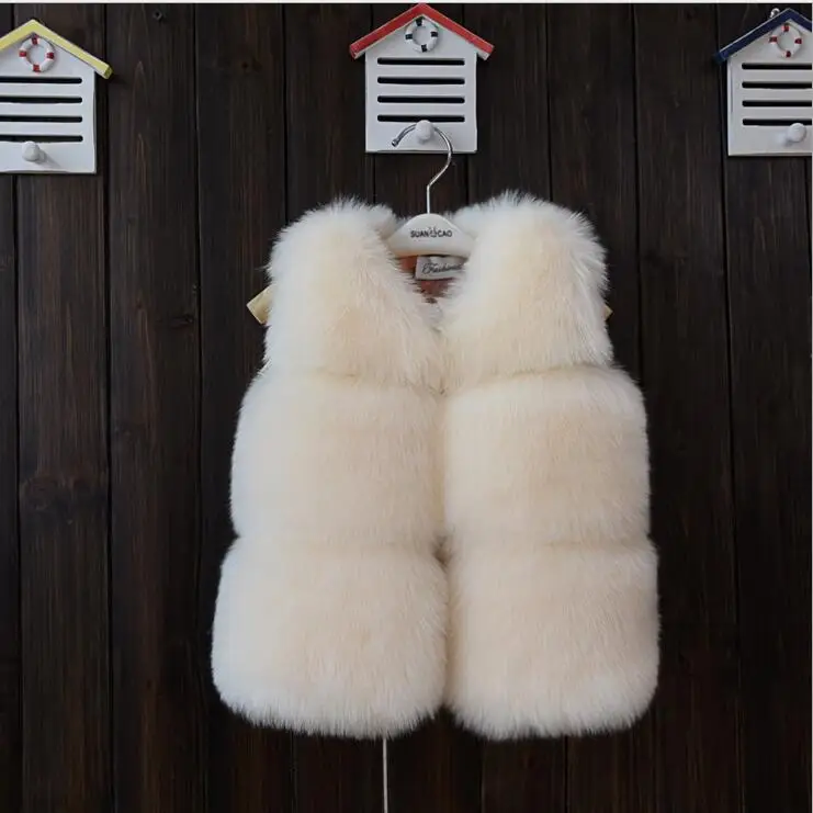 Girls Faux Fur Vests Autumn Winter Kids Warm Vest Sleeveless Solid Black Cute Fashion OutWear Children Christmas Party Coat