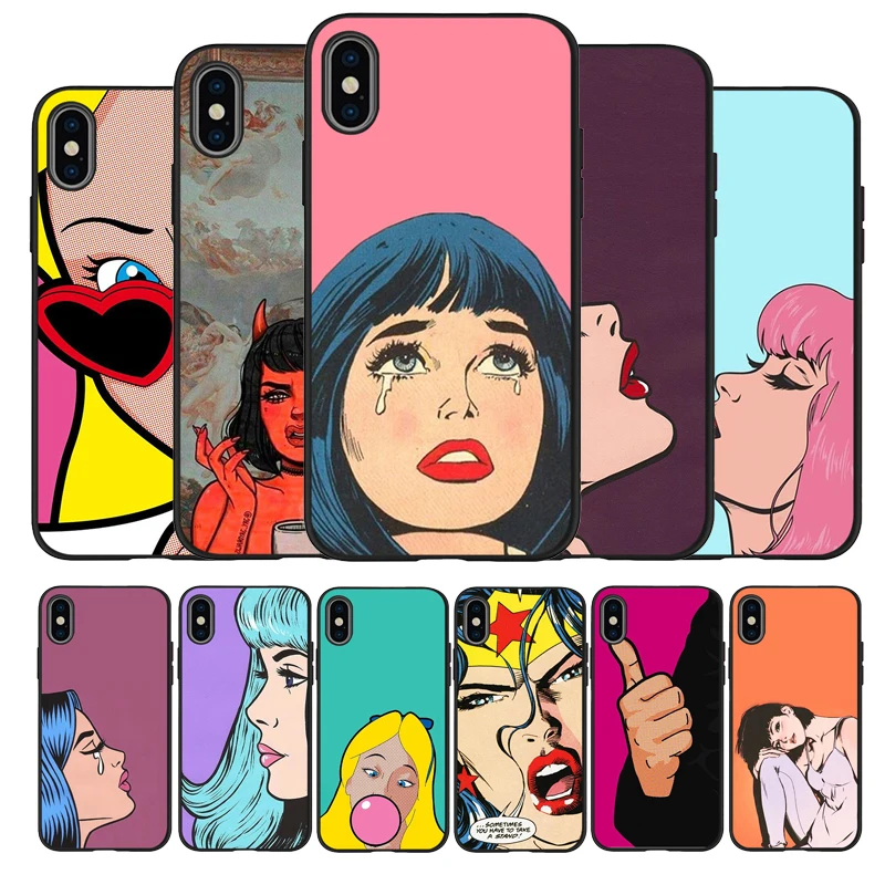 Pop art comic Черный силиконовый чехол для телефона iPhone 12 XR XS Max 5 5S SE 2020 6 6S PLUS 7 8 X 11Pro